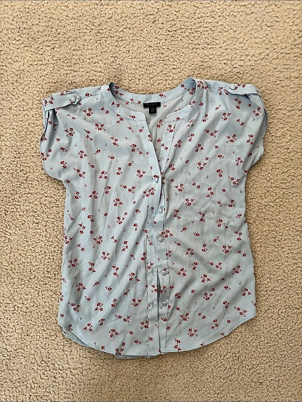 Ann Taylor Floral Button Front Blouse in Blue & Red